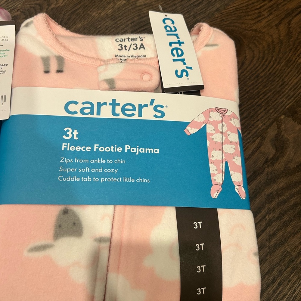 *BRAND NEW* Carter's 3T Fleece Footie Pajamas - Pink & Lavender Floral Set - Picture 3 of 3